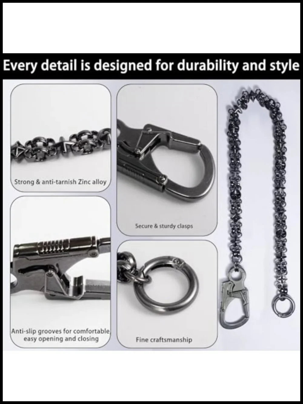 Heavy Duty Wallet Chain Hip Hop Punk Style Belt to Pant Chain Zinc Alloy